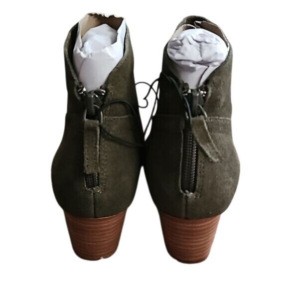 Violet & Red Suede Cupid Bootie Size 6.5 New Leather Block Heel Olive Green - Picture 5 of 9